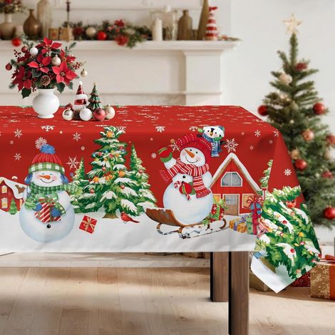 Weihnachts-Tischdecke Schneemann 140x180 cm Rechteckig Polyester