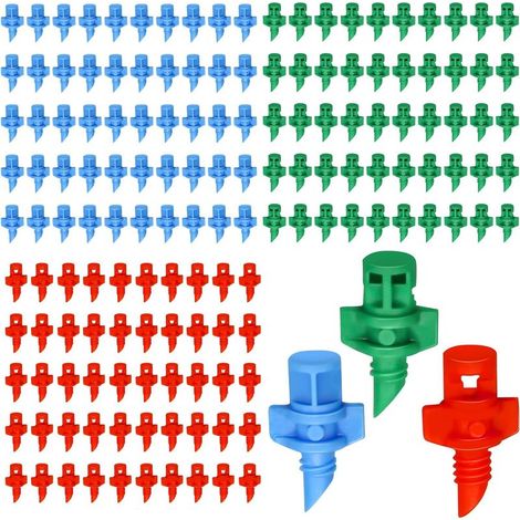 150 Stück Tropfbewässerungs-Emitter, Mikrosprinklerköpfe, Nebelbewässerung, Refraktionsbewässerung, Mikrosprüher, Nebelbewässerungsdüsen für Pflanzen (90/180/360 Grad) (1/5)