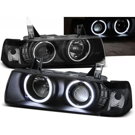 Paire Feux Phares BMW serie 3 E36 de 1990 a 1999 Berline angel eyes CCFL noir-27361130 (1/2)