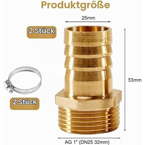 Brass Hose Sockets AG 1" x 25mm (1/4)