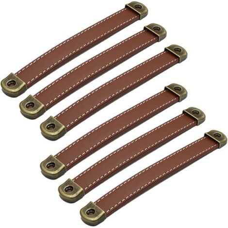 Ensemble de 6 poignées en cuir style vintage pour meubles de cuisine (1/5)