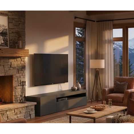 Mobile Porta tv - un Ripiano Apertura Battente e a Ribalta, Nero Antracite Lucido, -, 150x40x37h cm CerroLargo (1/4)