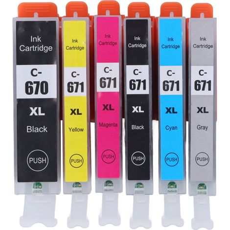 Cartouche d'encre multicolore recharge jet d'encre, accessoire imprimante compatible PIXMA 6 couleurs (noir, noir, cyan, magenta, jaune, gris) (1/5)