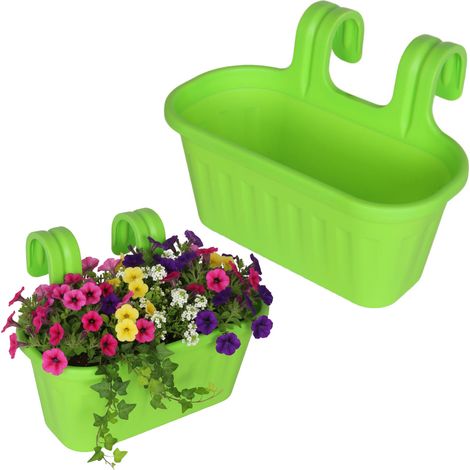 Vaso da fiori per balaustra resistente alle intemperie - Verde, doppio (1/4)