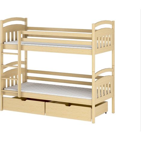 LITERA INFANTIL DIVISIBLE DE MADERA CON CAJONES INFERIORES KALAS - Natural - 90 x 190