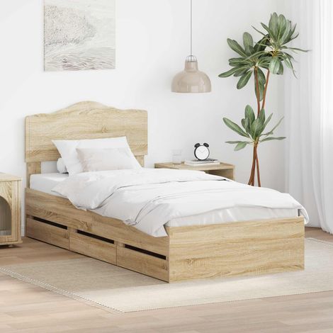 vidaXL Bed Frame with Drawer Sonoma Oak 75 x 190 cm Engineer Wood (1/5)