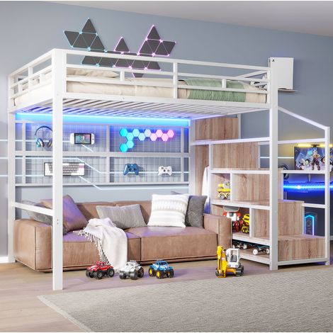 Bett Hochbett 140x200 mit Stauraumleiter Weiß HAVRYA (1/5)