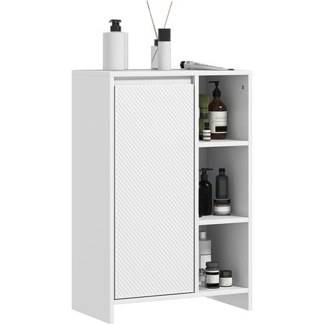 Mobiletto Bagno con 3 Ripiani Aperti e Armadietto a un'Anta con Mensola Regolabile, 53x30x80cm, Bianco