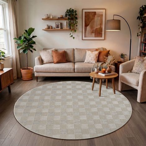 Paco Home Tappeto Per Esterno Da Balcone Terrazza Tappeto Cucina Moderno Boho Etnico Ø 200 cm tondo, Beige 8