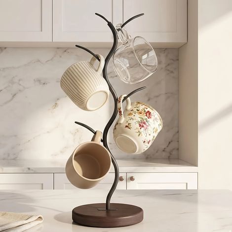 Présentoir pour tasses, mugs ou verres à café, en bois ou en métal, couleur bois.-AquaForge (1/5)