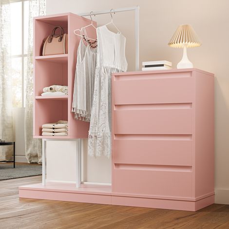 MEUBLIV armoire penderie 140 x 40 x 135 cm rose – avec tiroirs, rangement suspendu (1/5)