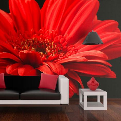 Papier peint fleur de gerbera rouge - 250 x 193 cm (1/4)