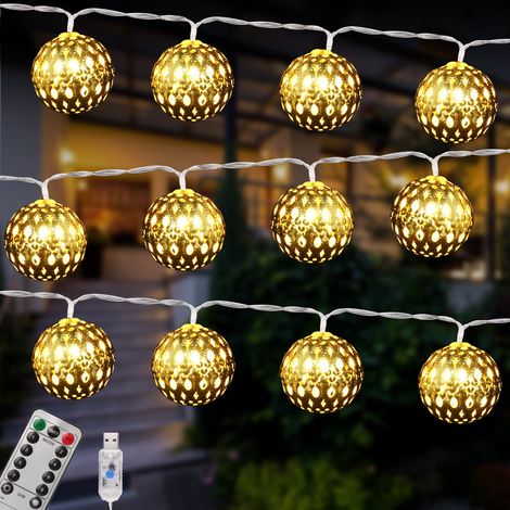 Moroccan LED String Lights, 4.5M 30 LED USB 8 Lighting Modes, with Remote Control, Golden Ball, Moroccan Oriental Style (1/5)