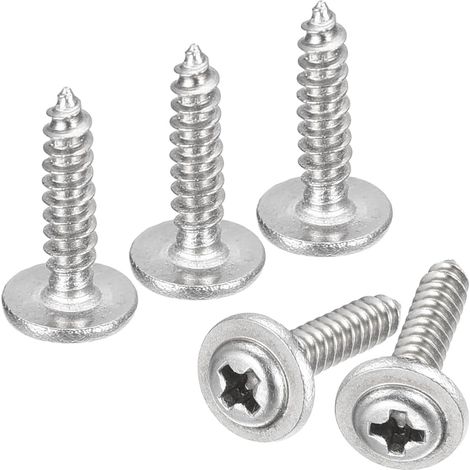 ST2.3x10x5mm Phillips Tête Autotaraudeuse Vis avec Rondelle, 100pcs - 304 Inox Acier Bois Vis Complet Fil (Argent) (1/5)