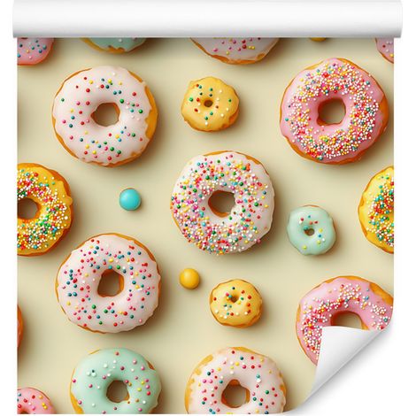 Bunte Donut-Tapete in Creme und Beige für Wohn- und Schlafzimmer, 50 x 1000 cm (1/4)