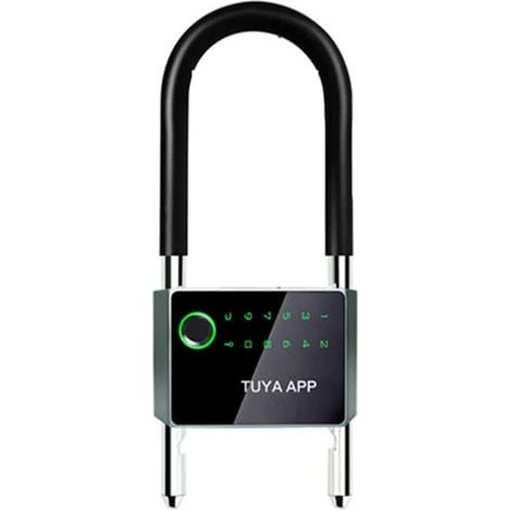 Verrou de vélo intelligent en forme de U avec application TUYA pour code d'accès et empreintes digitales, serrure électronique sécurisée A (1/5)