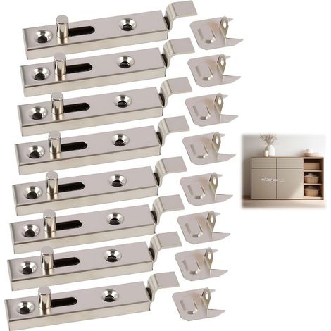 8 pièces Verrou en acier pour meubles – de loquets en acier pour portes, armoires, placards, salle de bain, cuisine, garage – Dimensions 70 x 13,5 mm, finition nickelée, avec déverrouillage à (1/5)
