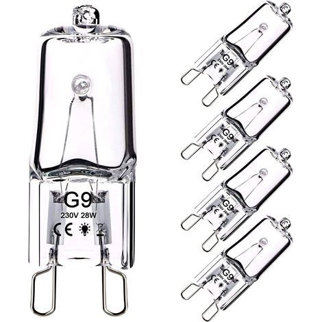 G9 28W 230V Dimmbare Halogenlampe, 370LM 2800K Warmweiß, Klare Kapsellampe für Kronleuchter, Wandleuchten, Schrank- oder Gartenleuchten (5er-Pack) (1/5)