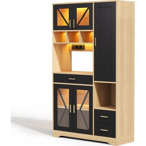 Aparador alto de cocina estilo granero con LED, enchufes, estantes ajustables 105x40x185 cm (1/5)