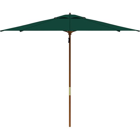Parasol rond avec structure en bois et plateau vert en polyester   250 cm pour jardin exte'rieur (1/3)