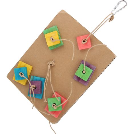 Jouet à mâcher pour perroquet suspendu, jouet en carton à ronger avec blocs de bois colorés. (1/5)