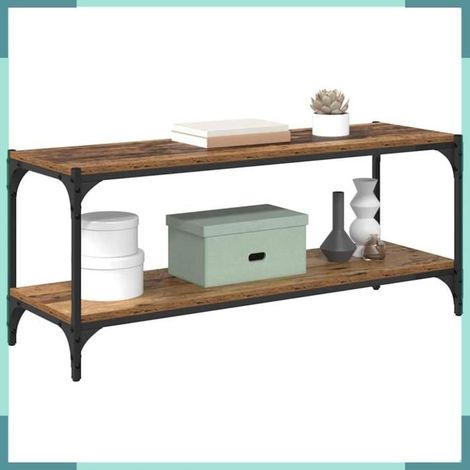 881111 Meuble TV Bois Ancien 100x33x41cm Bois d'ingénierie et fer (1/5)