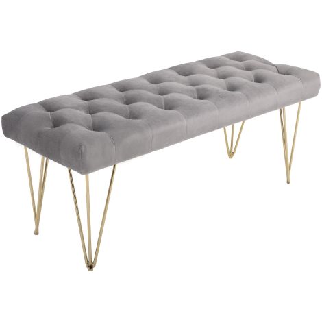 Banc d'entrée avec assise en velours gris pour se chausser — idéal pour les couloirs et les entrées. (1/5)