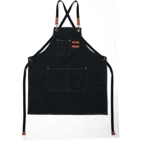 Grembiule da cucina da uomo (nero), in tela con 3 tasche, impermeabile e regolabile, ideale per barbecue, ristorante, giardino, falegnameria, 78 x 68 cm.