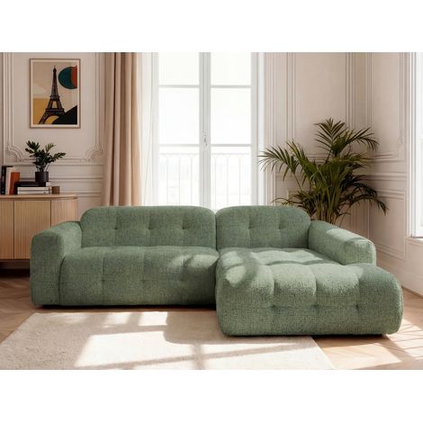 BOBOCHIC - Canapé d'angle fixe LAURA tissu chiné Angle droit  Vert clair