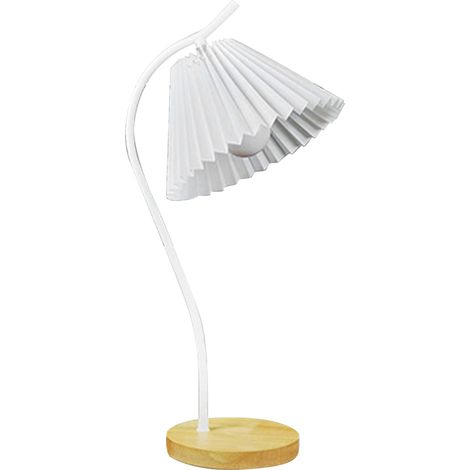 Lampe de chevet moderne avec abat-jour en tissu plissé, métal blanc pour chambre et salon