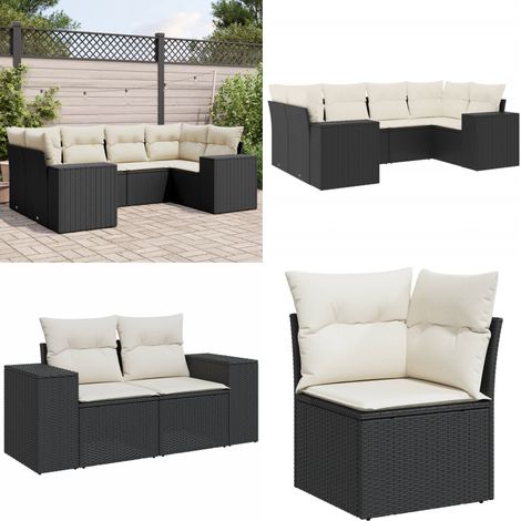 6-tlg. Garten-Sofagarnitur mit Kissen Schwarz Poly Rattan - Gartengestelle - Outdoor Möbel - Gartenmöbel Set - Lounge Gruppe - Rattan Gartenmöbel - Home & Living (1/5)