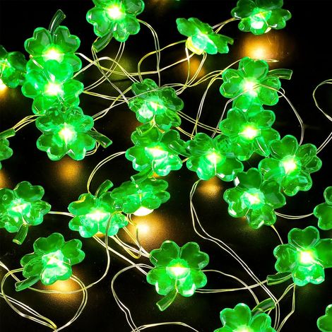1 Guirlande lumineuse trèfle, 30 LED vertes, fil de cuivre flexible, mode fixe et clignotant, pour Saint Patrick et décoration intérieure (1/5)