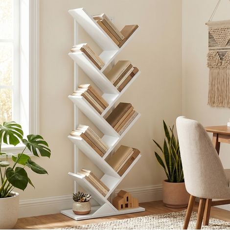 MEUBLIV Bibliothèque arbre 50 x 24 x 136 cm blanc – rangement compact autoportant (1/5)