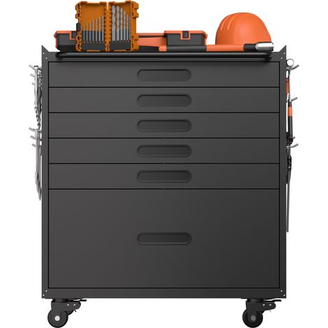 Carrello portautensili con 6 cassetti in acciaio nero, mobile da officina con ruote (1/5)