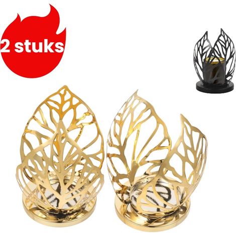 Ensemble de 2 bougeoirs en fer forgé pour table à manger - Décoration Saint-Valentin - Accessoires pour un dîner aux chandelles - Ambiance scandinave romantique - Doré (1/5)