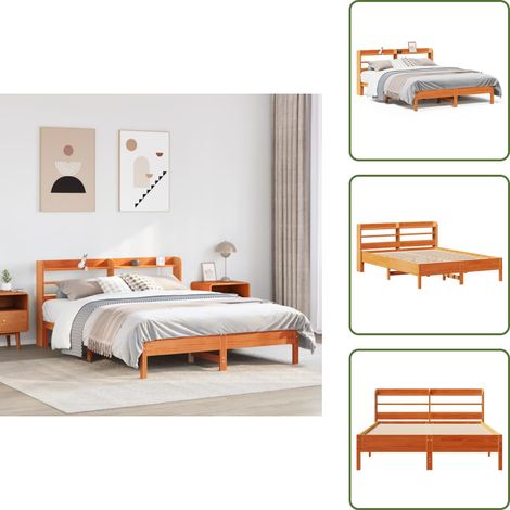 Letto con ripiani - vidaXL Letto senza Materasso Marrone Cera 150x200 cm in Legno di Pino - Letto con testiera