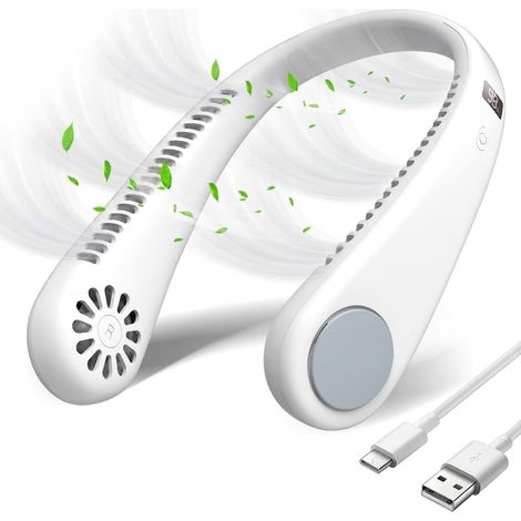 Wiederaufladbarer, tragbarer Nackenventilator, 4 Geschwindigkeitsstufen, 5200-mAh-Akku mit LED-Anzeige, USB-Anschluss, blattlos, leiser Nackenventilator mit 360°-Luftstrom, für Zuhause, Büro, Reisen u (1/5)