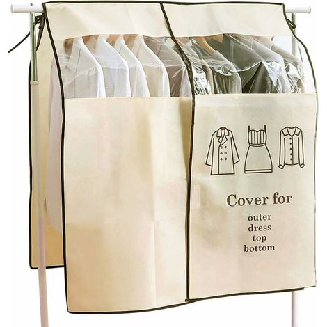 Housse de cintre beige 90 x 110 cm, anti-poussière et anti-humidité, avec fenêtre transparente. (1/4)
