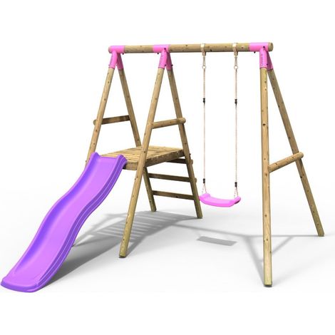 Wooden Swing Set with Slide - Apollo Pink