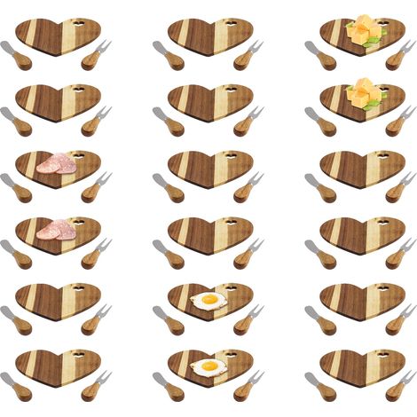 Set de Plateau de Fromage, 18 pièces, Design en Forme de Cœur, Bois d'Acacia et Acier Inoxydable, Comprend Couteaux et Fourchettes, Dimensions 21,3 x 14,7 x 0,9 cm (1/5)