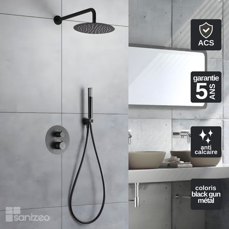 Colonne de Douche Encastrée avec Mitigeur Thermostatique noir métal anti-calcaire - Design Moderne - MONZA IMEX