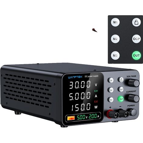 Fuente de alimentación de CC, voltaje ajustable, diseño compacto, WJTPSC 30V 5A Negra (1/2)