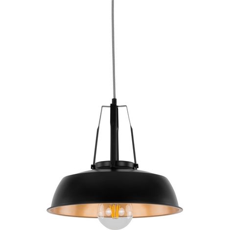 Italux Paloma - Suspension moderne noire à 1 lumière avec abat-jour noir, or, E27 (1/4)