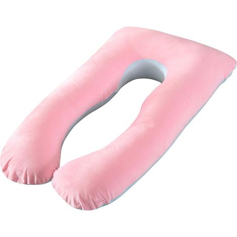 Cuscino per gravidanza a forma di U, per tutto il corpo, in velluto lavabile, con fodera sostituibile, 70 x 145 cm (rosa/blu) (1/5)