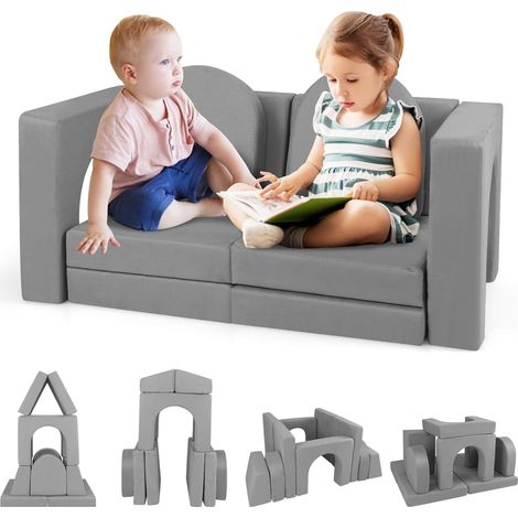 Goplus – Canapé enfant modulaire 8 pièces – Fauteuil convertible en mousse – Housse en tissu suédé – Dimensions 142,5 x 72,5 x 60,5 cm – Pour 3+ ans (1/5)