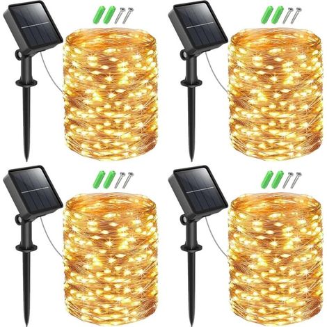 4 Stück Solar pchterkette Aussen, 15M 150 LED pchterkette Außen Solar pchterkette Wasserdicht KupferDraht Solar Weihnachtsbeleuchtung Außen 8 Modi Deko für Garten Balkon Weihnachten Warmweiß (1/4)