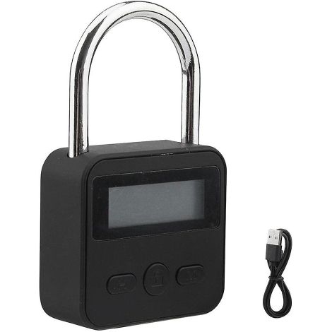 Cadenas électronique avec minuterie, écran LCD, métal, couleur noire, chargement USB, autonomie de 99 heures, rechargeable.-AquaForge (1/5)