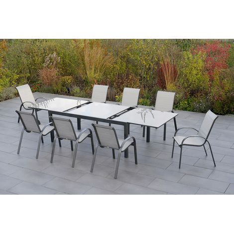 Amalfi Set 9tlg 8 Sessel Semi-Tisch 200(300)x110cm
