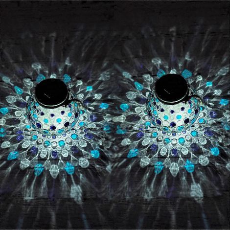 Ensemble de lanternes solaires rouges 2 pièces Lampe de table décorative en verre LED pour jardin Boule lumineuse Mosaï (1/5)