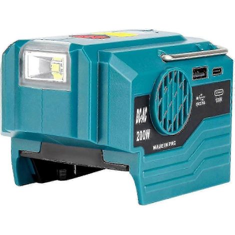 Convertisseur CC/CA 120 V/230 V, modèle 2025, 200 W, pour batterie Makita 18 V, avec éclairage 280 lm. (1/5)